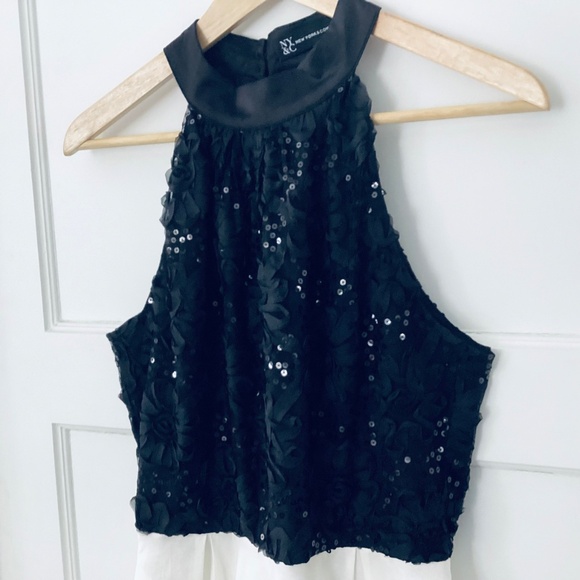 Black & White 3D Sequin Applique Taffeta Fit & Flare Dress Size S Halter Party - Picture 7 of 13